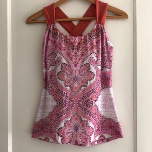 Prana tank. Built-in bra. Criss cross back. Small.